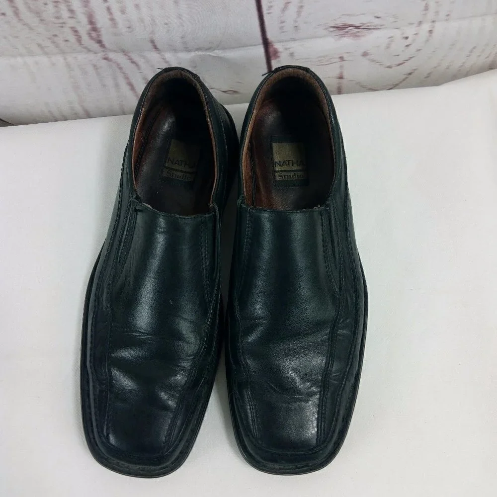 Natha Studio Black Leather Slip On Loafer Shoes
